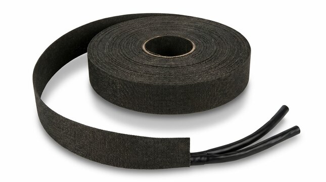 Black fabric wire harness tape roll for automotive electrical insulation and cable management protection systems