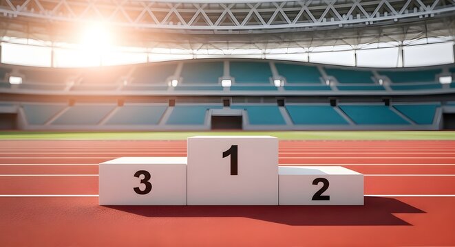 empty stadium with a podium on a running track