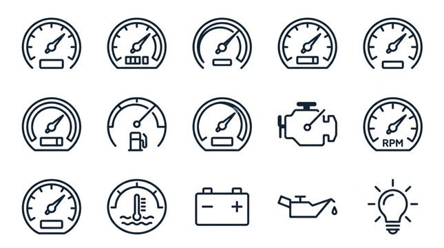 Collection of Vehicle Dashboard and Warning Symbol Icons