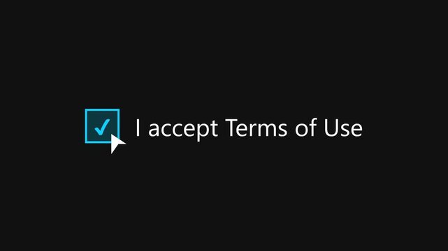 User interface checkbox for terms of use agreement.