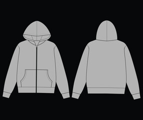 Kids Full Zip Hoodie Jacket Technical Flat Template Vector Illustration © GD TAWHIDUL