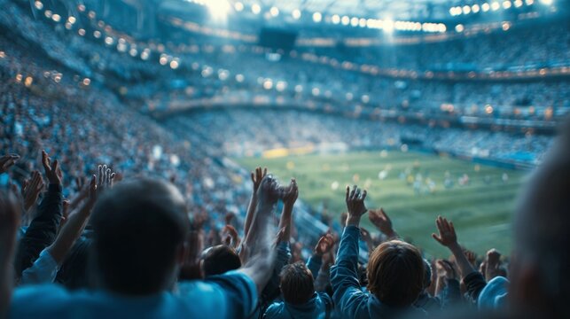 Excited Football Fans Cheering in Stadium.