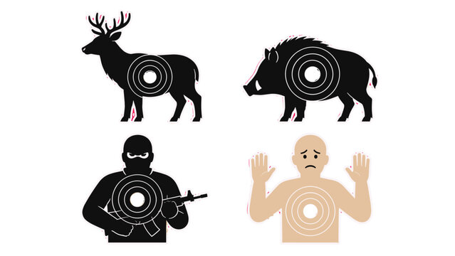 Set of shooting range target silhouettes with bullseye marks