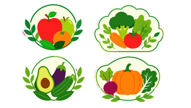 Set of fruit and vegetable organic label badges
