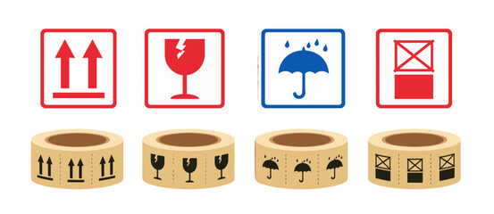 Packaging warning stickers and adhesive tape symbols set © Andrei
