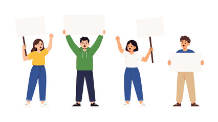 Fototapeta premium Group of young people holding blank protest signs illustration
