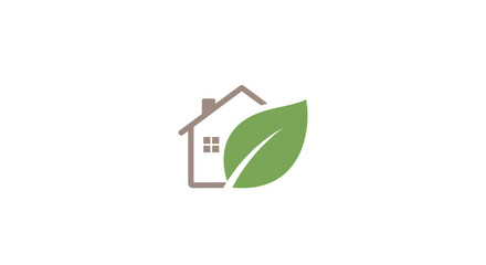 Obraz premium Eco-friendly home emblem combining nature and architecture with green leaf symbol