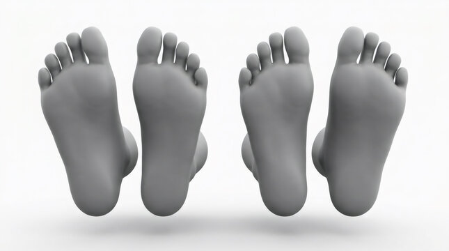 Gray feet illustrations, sole view, anatomy, medical 3D rendering
