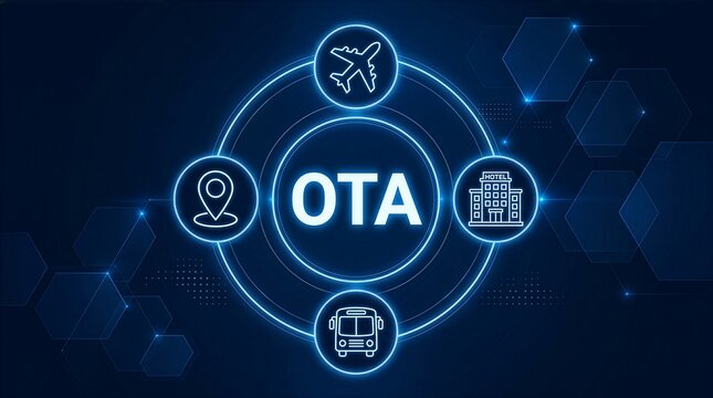 ota update tech concept.A software update delivered over the air without physical connection