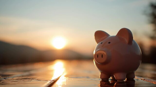 Piggy bank financial saving for summer travel symbolizing vacation funds and flight costs