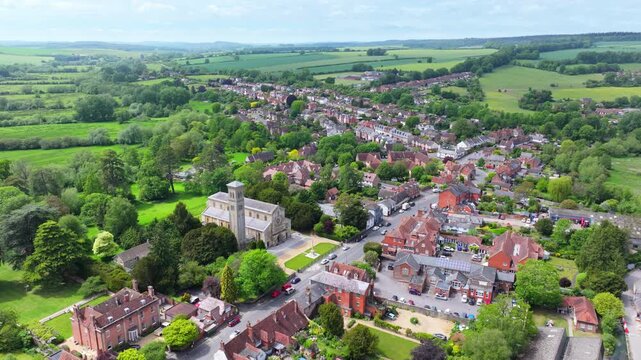 Aerial shot of Market town of Wilton, Wiltshire , UK
