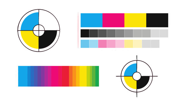 CMYK print registration marks and color calibration bars