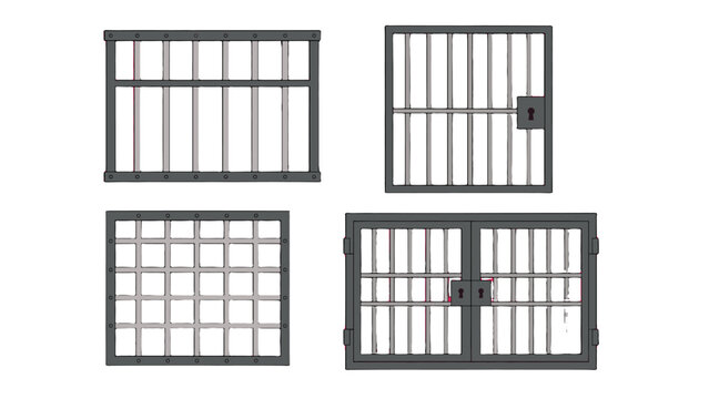 Set of prison bars and locked jail door vector illustration