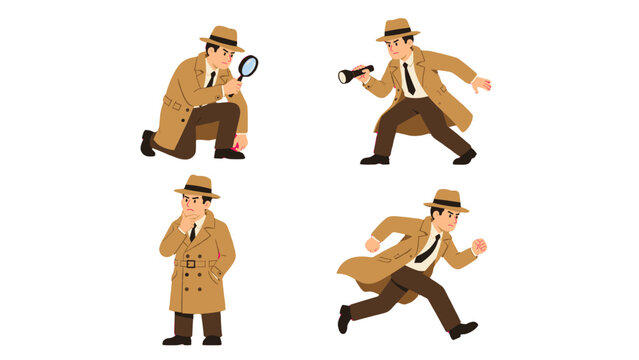 Detective character in multiple investigative action poses