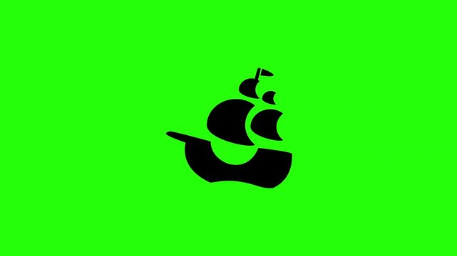 High quality 4K video showing a silhouette of a majestic old wooden sailing ship vessel with large wind sails bouncing. Creative asset for marine history.