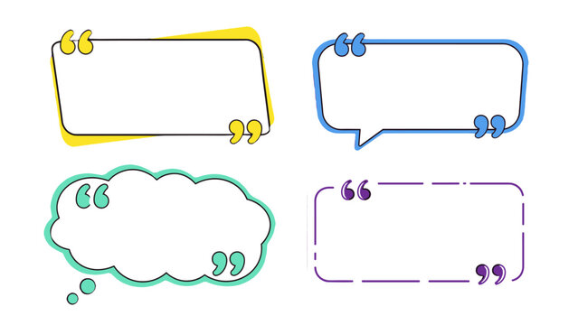 Set of colorful quote boxes and speech bubble text frames