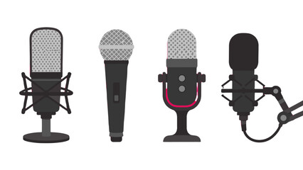 Set of four studio and broadcast microphone vector icons © Andrei