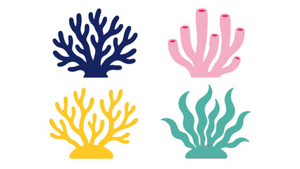 Colorful coral and seaweed silhouettes set in flat vector style © Andrei