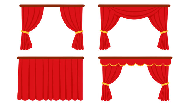 Set of red stage curtains and drapes on white background