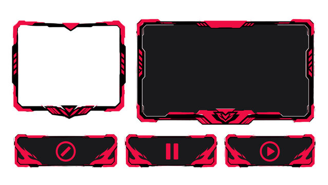 Red and black streaming overlay frames with pause and play panels