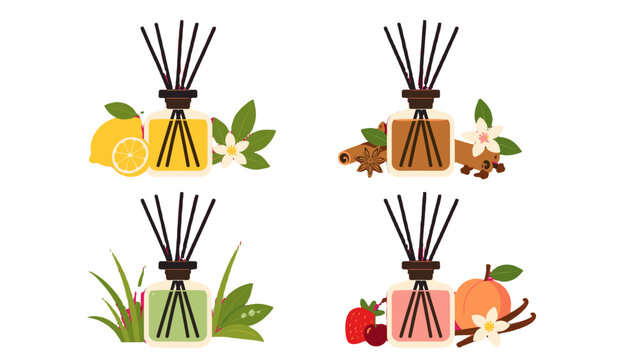 Set of reed diffuser bottles with citrus spice grass and fruit