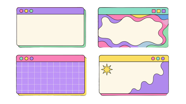 Retro pastel browser window templates with abstract frames