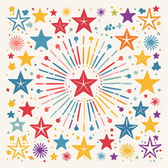 Fototapeta premium Colorful Starburst and Stars Pattern