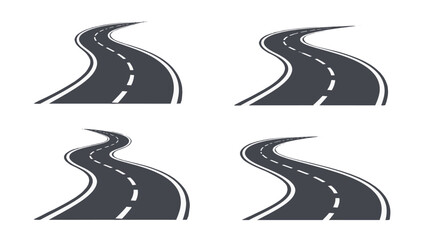 Set of curved asphalt road perspective icons isolated on white © Andrei