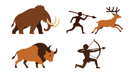 Prehistoric cave painting style animals and hunter silhouettes © Andrei