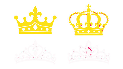 Set of crown and tiara icons in gold and pink ornamental style © Andrei
