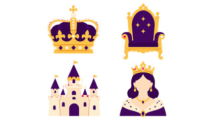 Royal themed vector icon set with crown throne castle and queen © Andrei