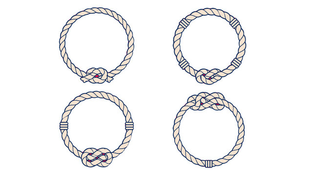 Set of circular rope knot frames in nautical vector style
