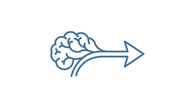 A blue line art icon showing a human brain transforming into a forward arrow