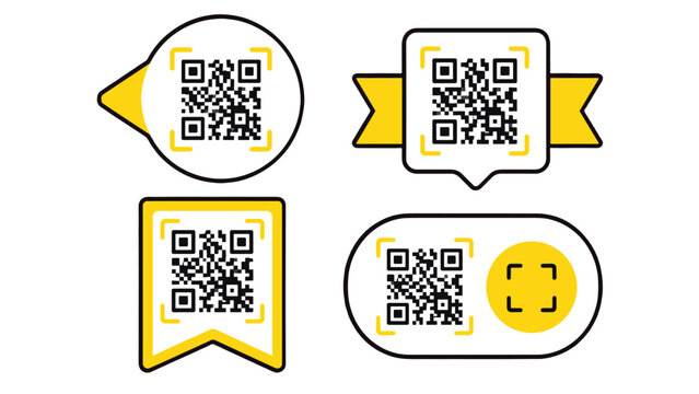 QR code sticker and badge template set in yellow and black
