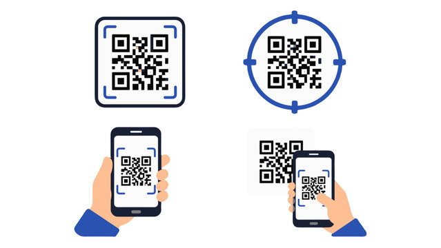 QR code scanning icons with smartphone and frame markers