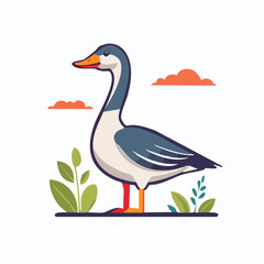 Fototapeta premium Stylized Goose Illustration with Clouds and Plants
