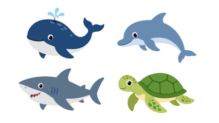 Cute ocean animals set with whale dolphin shark and turtle © Andrei