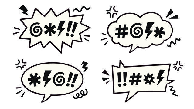 Hand drawn comic speech bubbles with censored swear symbols