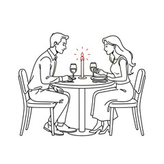 Obraz premium Couple enjoying a romantic dinner date at a restaurant with line art style