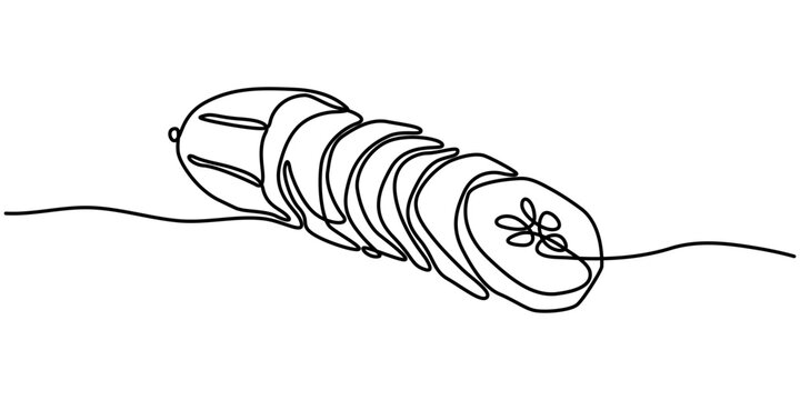 Continuous line art drawing of a chopped sliced cucumber vector