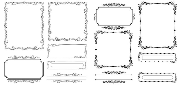 ornate vintage frame border rectangle circle vector set