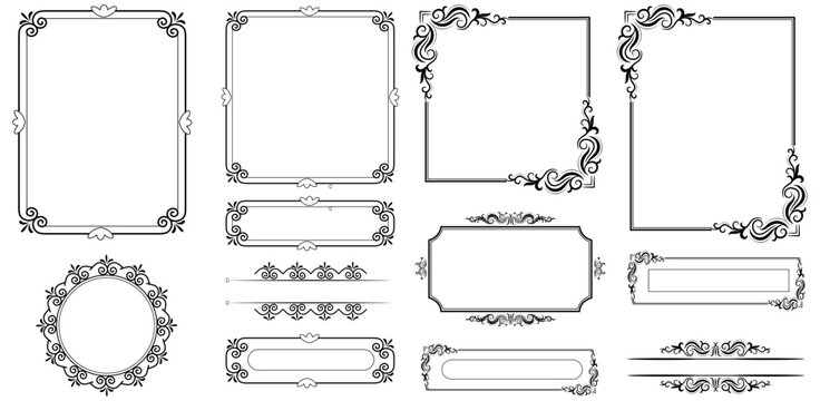 ornate vintage frame border rectangle circle vector set