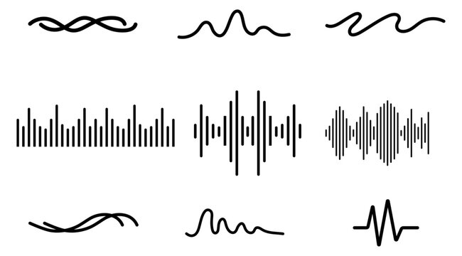 waveform audio signal frequency heartbeat vector set