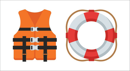 Life Vest And Ring Buoy Flat Vector Illustration On White Background © vector desgins 