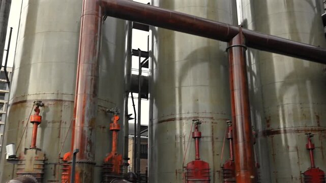 Weathered steel silos and industrial structures in Belval Luxembourg