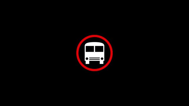 Red and white road sign indicating a bus stop 4k animated on a black background