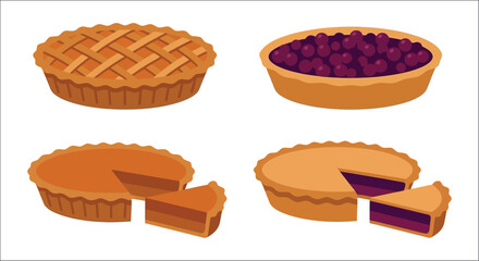 Fruit pies vector illustration with lattice and berry fillings © vector desgins 