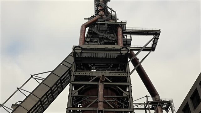 Historic blast furnace structure in the Belval district of Luxembourg