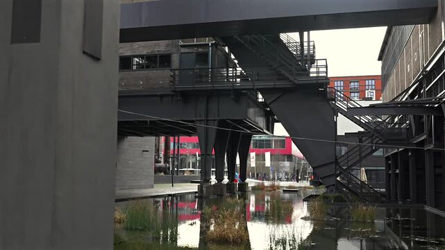 Industrial walkway and canal in the Belval district of Esch Luxembourg