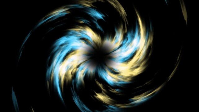 4K cosmic black hole vortex with neon yellow gold and blue spiral abstract waves, seamless loop background｜渦巻背景ループ